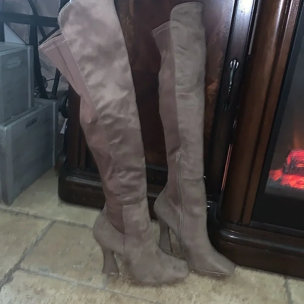 Taupe Suede Over Knee Boots